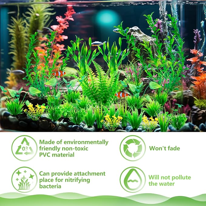 Ameliade Aquarium Artificial Green Plastic Plants Decorations 26 PCS Large Fish - Image 6