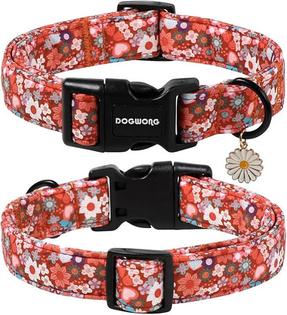 DOGWONG Red Flower Dog Collar, Cute Adjustable Floral Collar, Girl Female Dog - Image 2
