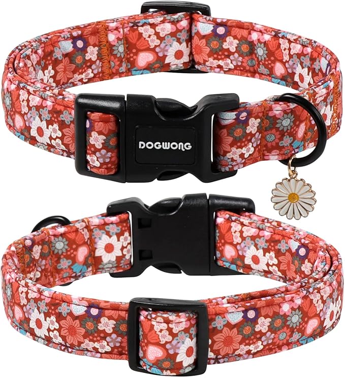 DOGWONG Red Flower Dog Collar, Cute Adjustable Floral Collar, Girl Female Dog - Image 2