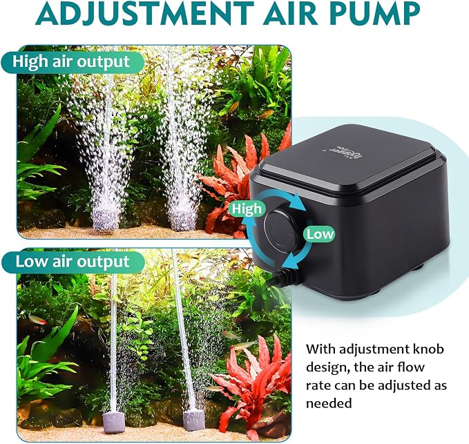 hygger Quiet <30dB Aquarium Air Pump, Adjustable Low Decibel Oxygen Fish Tank - Image 3