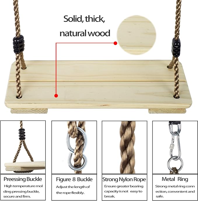 Wooden Swing Seat, Nostalgic Outdoor Wood Swing - Image 3