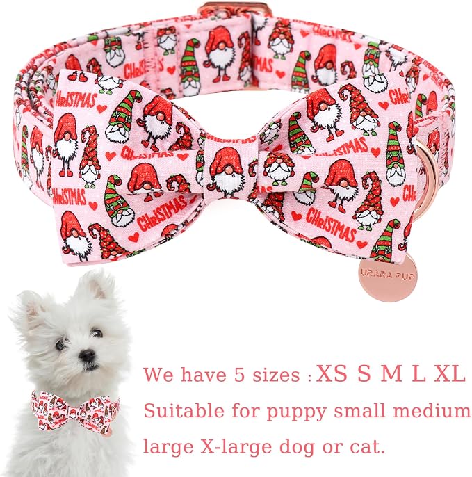 Christmas Dog Collar with Bow Tie, Cotton Christmas Bowtie Collar - Image 2