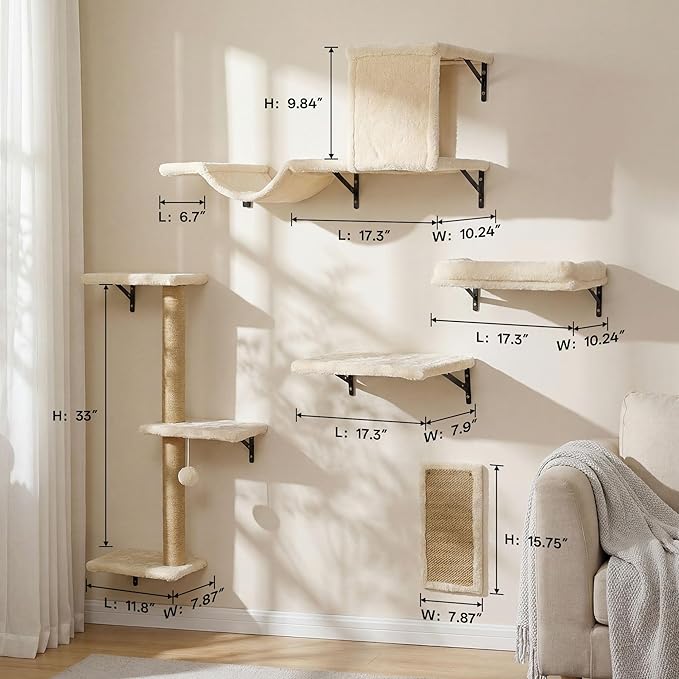 MEWANG 5-in-1 Cat Wall Shelves: Cat Climbing Furniture - Image 2