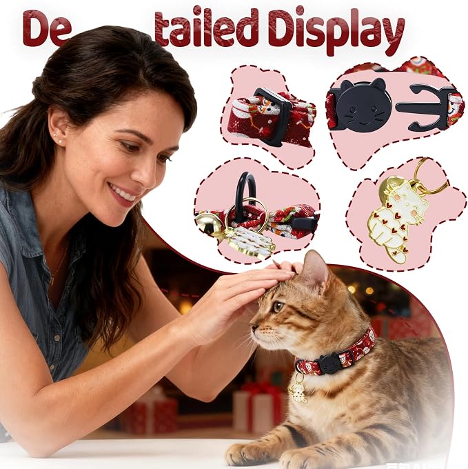 Elegant little tail 2 Pack Cat Collar- Christmas Cat Collars Breakaway - Image 2