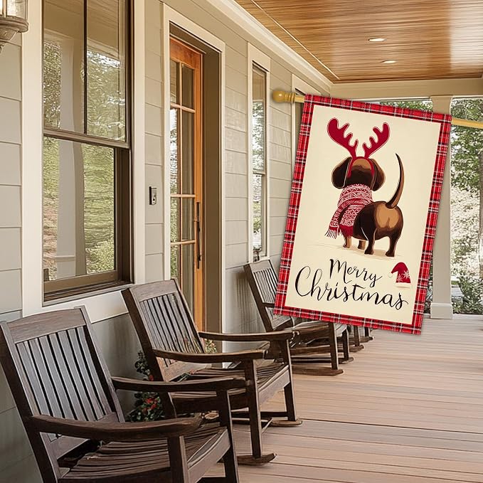 Merry Christmas Garden Flag Back View Dog Reindeer Antlers 28 x 40 Inch Double - Image 7