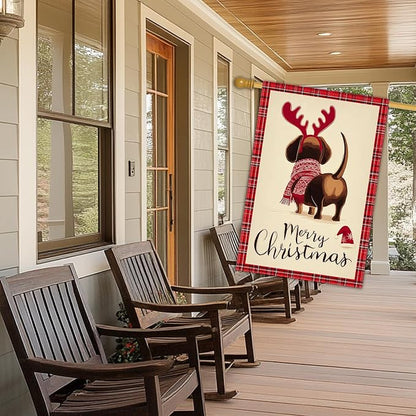 Merry Christmas Garden Flag Back View Dog Reindeer Antlers 28 x 40 Inch Double - Image 7