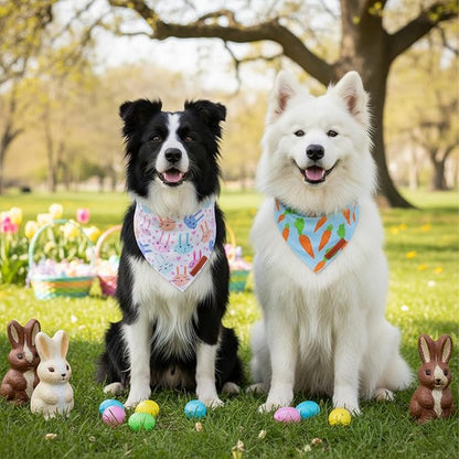 ADOGGYGO Easter Dog Bandanas 2 Pack, Reversible Bunny Carrot Print Puppy Scarf - Image 3