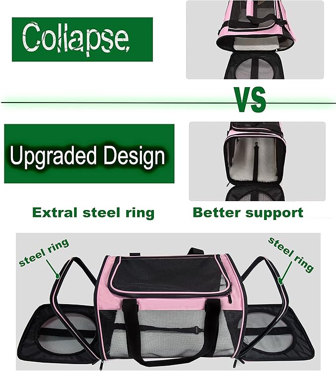 Soft-Sided Pet Carrier for Cats Small Dogs of 15 Lbs Medium Pink - Image 5