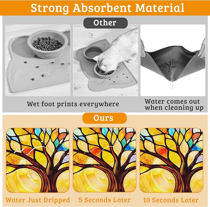 Tree of Life Feeding Mat, Colorful Tree Absorbent Quick-Dry Cat Dog Food and - Image 3