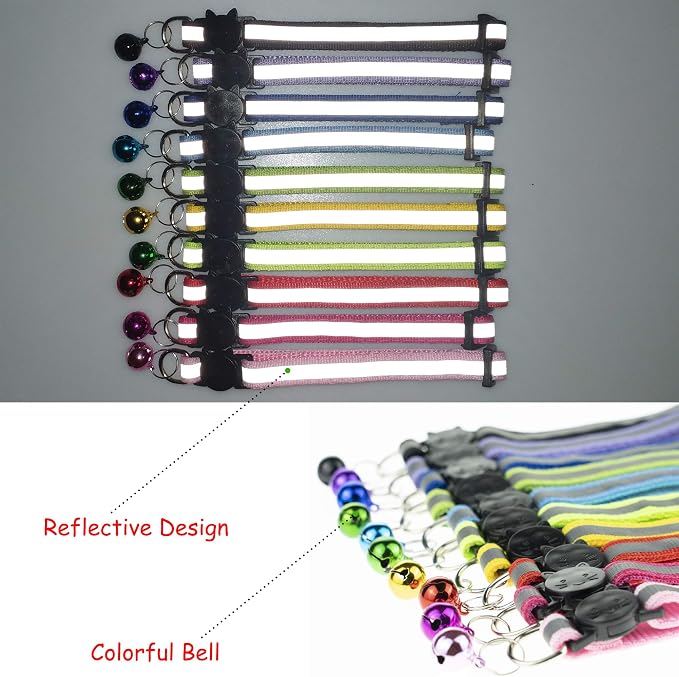 4 Pcs Cat Collars with Bell, Breakaway & Reflective, 4 Colors, 7-12 Inch - Image 3