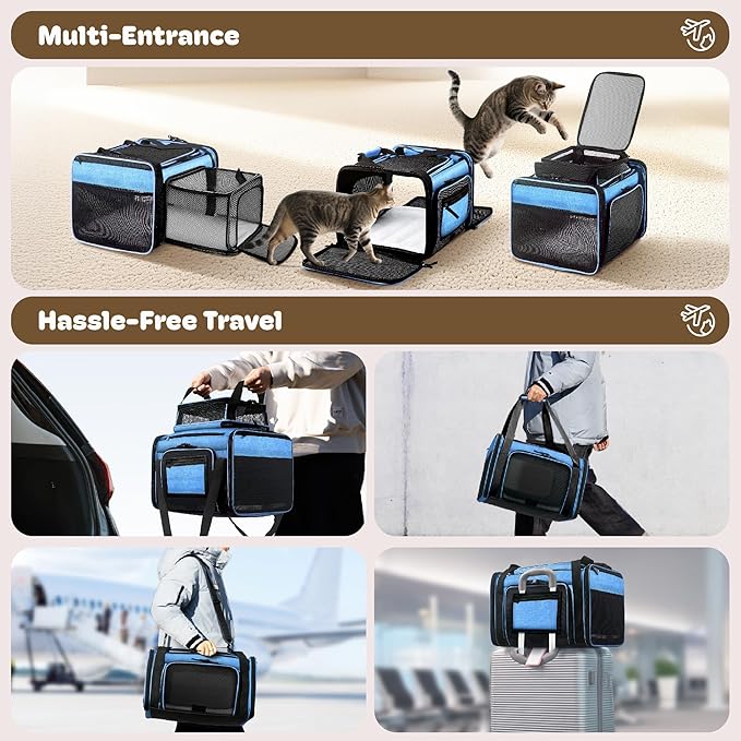 Top and 2 Sides Expandable Cat Carrier 18x11x11, TSA Airline Approved Dog - Image 6