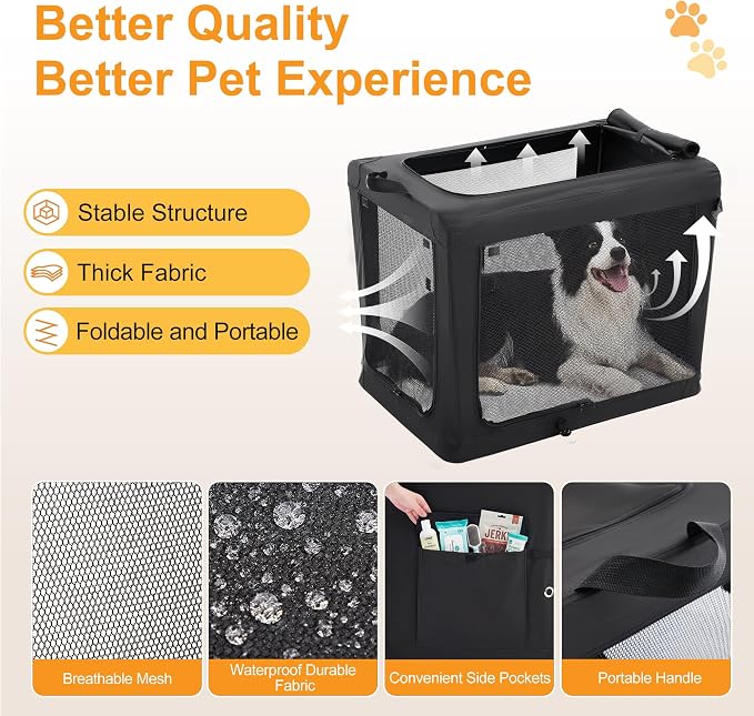 Dog Travel Crate 24 Inch, Portable Soft-Sided Travel Carriers - Image 5
