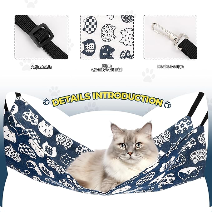 Cat Hammock for Cage Hanging Reversible 2Pack, Pet Hammock Bed Adjustable - Image 3
