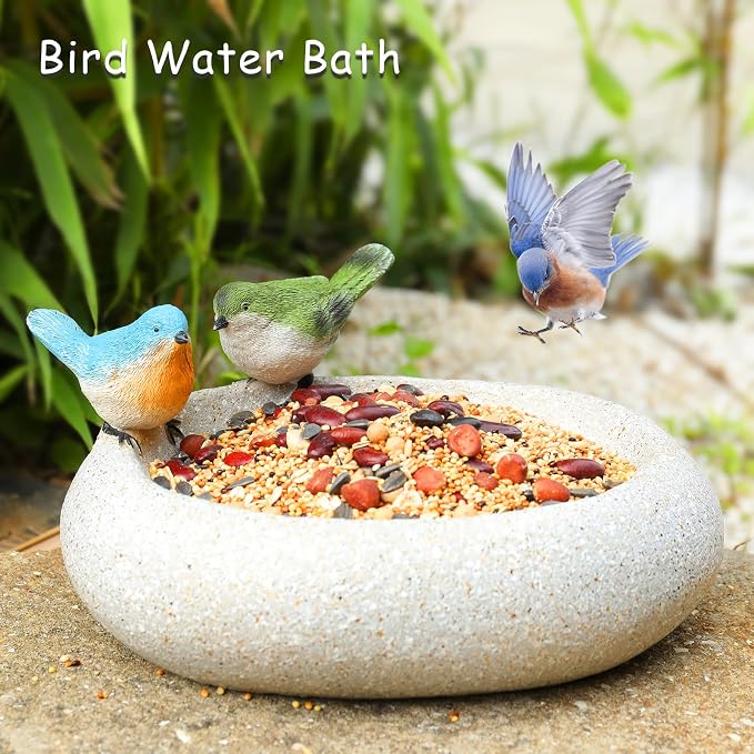 MUMTOP Bird Baths for Outdoors, Antique Outdoor Garden Bird Bath Resin Birdbath - Image 3