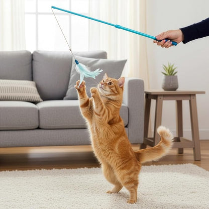 SmartyKat Frisky Flyer Feather Wand Cat Toy, Extendable Up to 24" - Image 8
