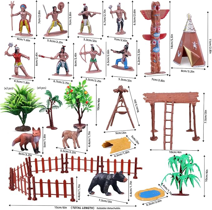 31Pcs Native American Village Playset, Totem Pole, Tribal Cultural History - Image 6