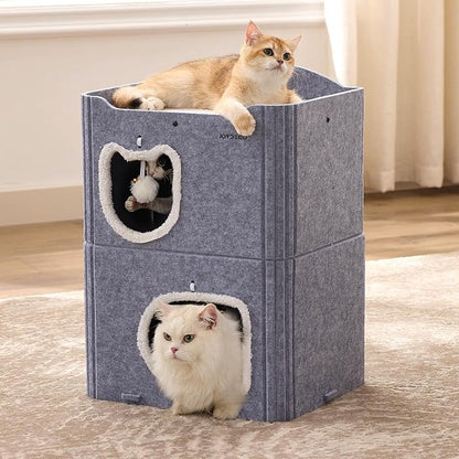 Joydeco Cat House for Indoor Cats, 2 Story Scratch Resistant Felt Cat Condo by JOYDECO