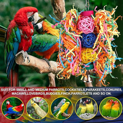 Bird Toys Rope Perch with Bell Colorful Bird Chewing Shredding Foraging Toys - Image 4