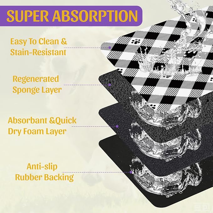 Cat Checked Plaid Dog Cat Food Mat, Absorbent Feeding Mat - Image 3