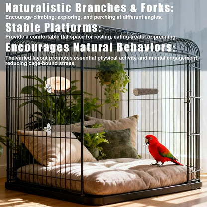 8 PCS Bird Perch Set, Natural Birch Wood Straight & Forked Perches - Image 4