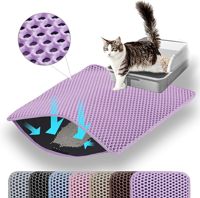 Extra Large Cat Litter Mat, 30x22 Inches Honeycomb Double Layer Cat Litter by Petinstinct