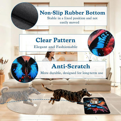Blue Butterfly on Blooming Pet Feeding Mat– Christmas Stocking Quick Dry - Image 4