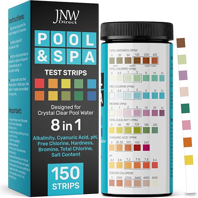 Pool Test Strips 8-in-1, 150 Quick and Accurate Pool and Hot Tub Test Strips by JNWDirect