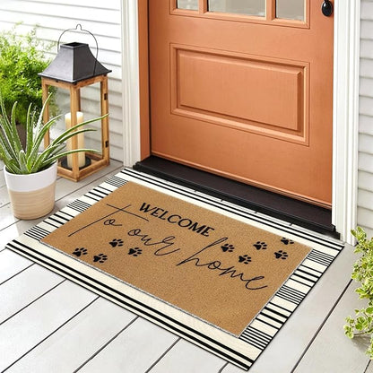 Tinideya 2 Pcs Pet Theme Door Mat Paw Welcome Non Slip Coir Mats Dog Cat Floor - Image 6