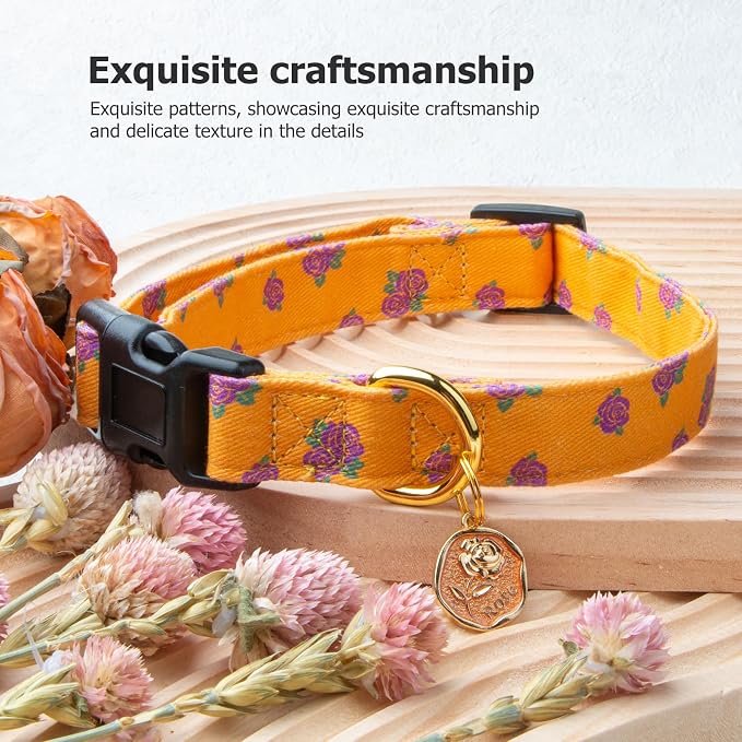 Cotton Handmade Dog Collar Cute and Distinctive Patterns Yellow Rose - Image 5