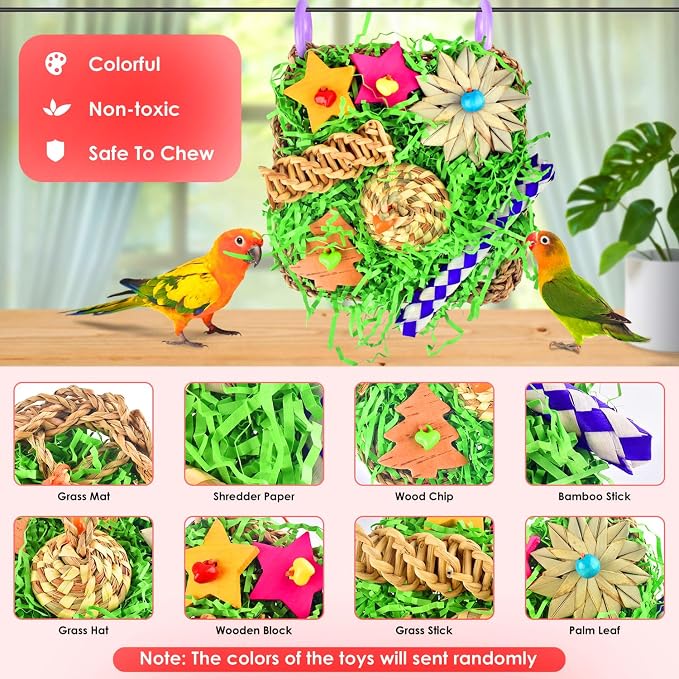 KATUMO Bird Toys, Parakeet Grass Mat Toys Parrot Foraging Shredding - Image 3