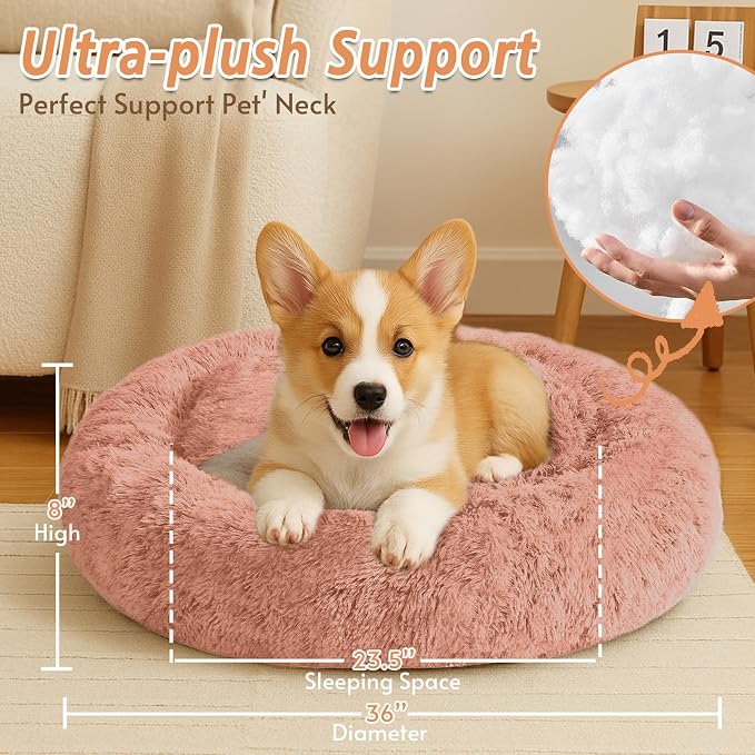 JOLLYVOGUE Calming Dog Bed Large Size Dog, Anti-Anxiety Donut Large Pet Bed - Image 5