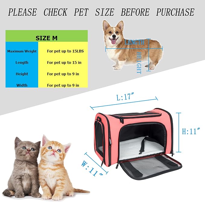 Soft Sided Carrier for Small Medium Cats Dogs, TSA Airline Approved Collapsible - Image 7