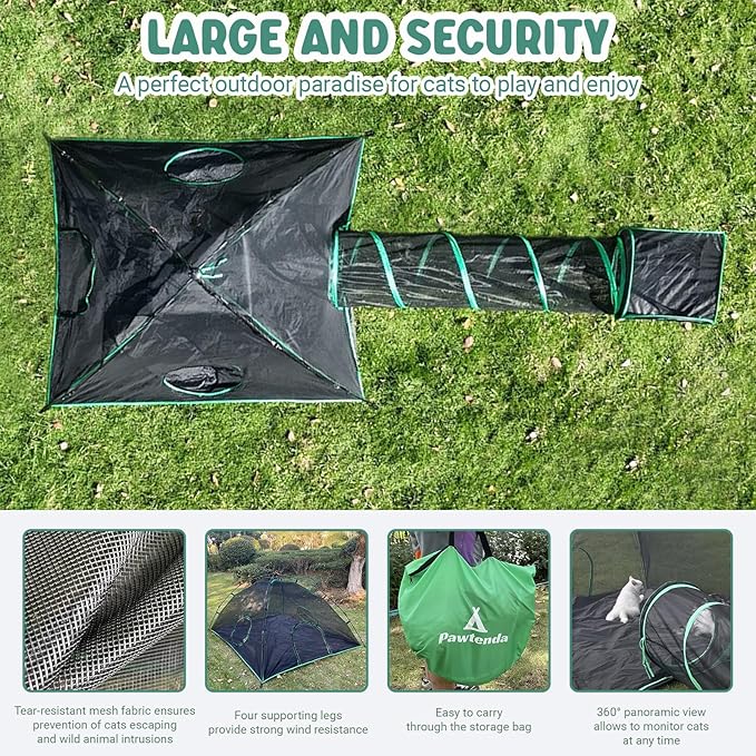 3-in-1 Outdoor Cat Enclosures, Portable Catio Green Cat Tents - Image 4