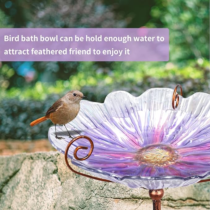 MUMTOP 31 Inch Height Glass Birdbath Birdfeeder - Image 2