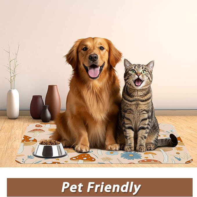 Cute Mushroom Flower Dog Cat Food Mat, Absorbent Pet Feeding Mat - Image 6