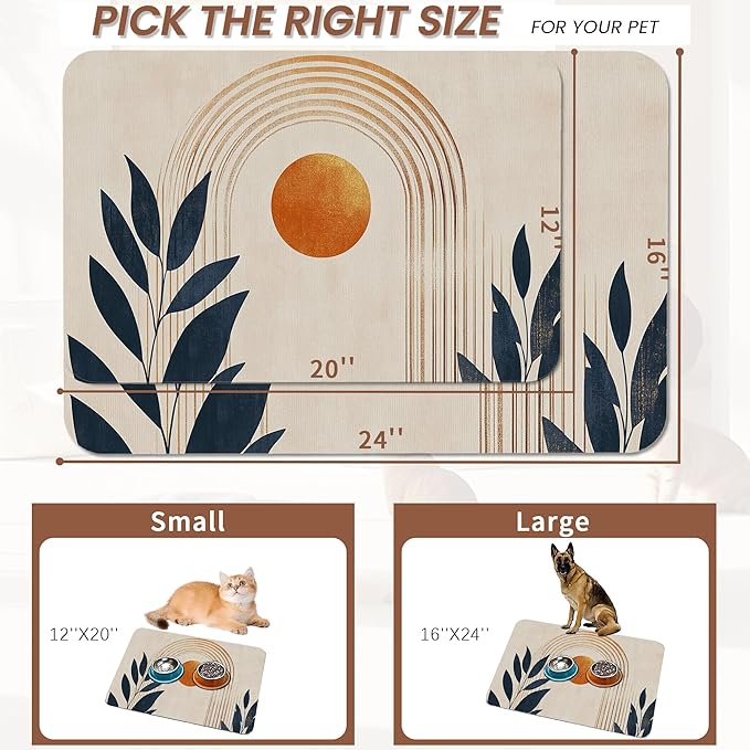 Sun Boho Leaf Dog Cat Food Mat, Absorbent Pet Feeding Mat - Image 2