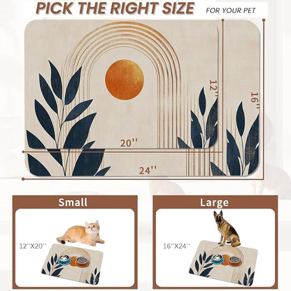 Sun Boho Leaf Dog Cat Food Mat, Absorbent Pet Feeding Mat - Image 2