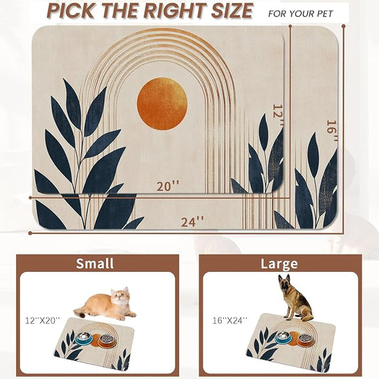 Sun Boho Leaf Dog Cat Food Mat, Absorbent Pet Feeding Mat - Image 2