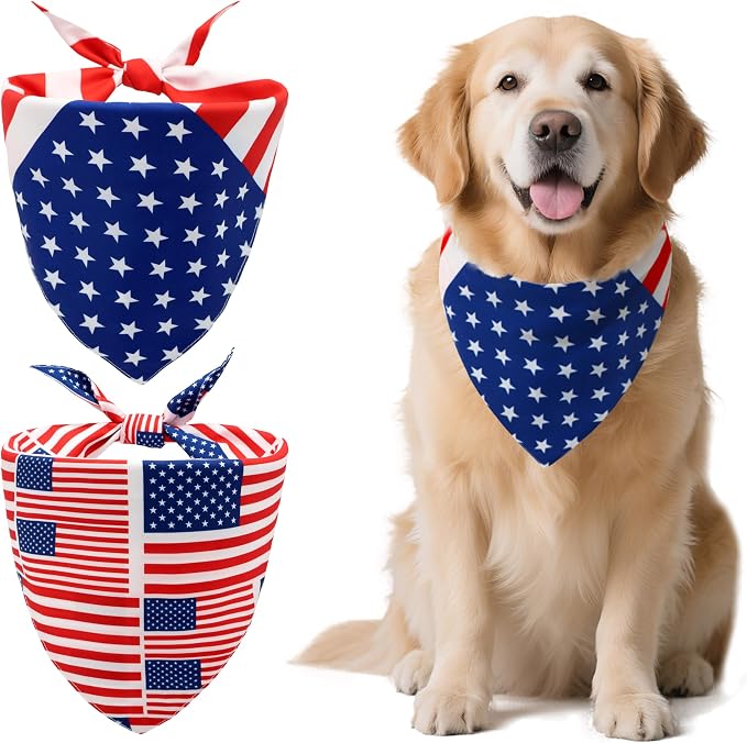 American Flag Dog Bandanas, 4th of July Dog Bandana, Large Summer Triangle by CozyHaus