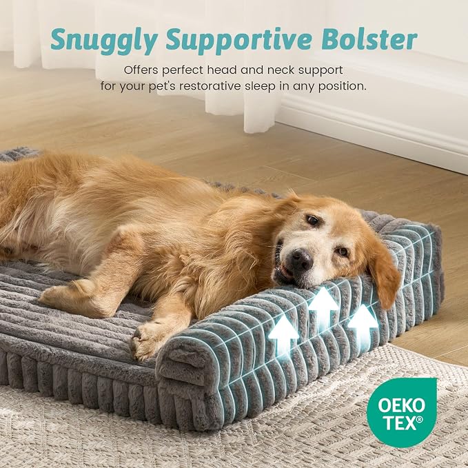 Cute Dog Bed for Large Dogs, Faux Rabbit Fur Orthopedic Foam Dog Bed - Image 6