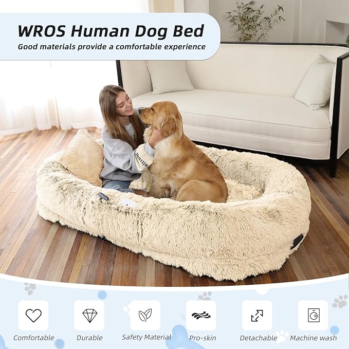 Human Dog Bed, Washable Faux Fur Pet Bed - Image 2