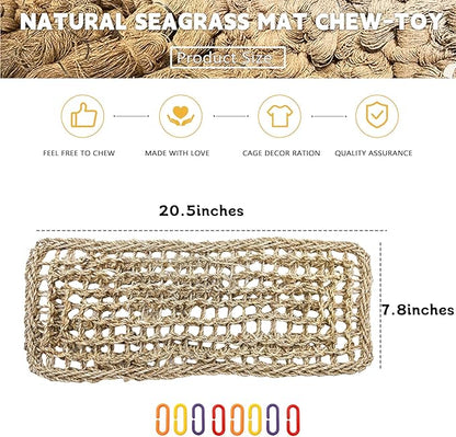 2Pcs Bird Seagrass Mat 20.5×8'' Natural Grass Woven Net Hammock Hanging on Cage - Image 6