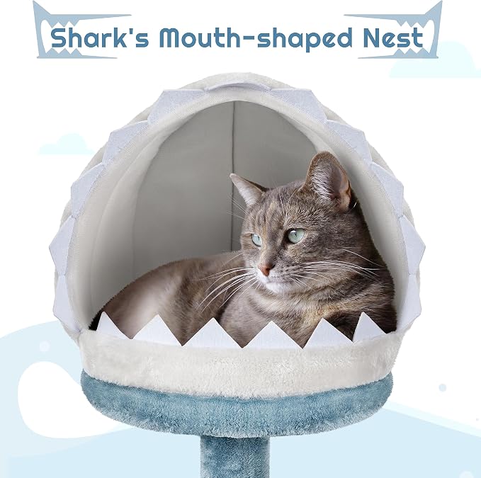 Yaheetech 45.5in Ocean-Themed Cat Tree Multi-Level Cat Tower, Plush Pet - Image 4