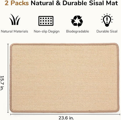 FUKUMARU 2 Packs Cat Scratching Mat, 23.6 x 15.7 Inch Natural Sisal Cat Scratch - Image 2