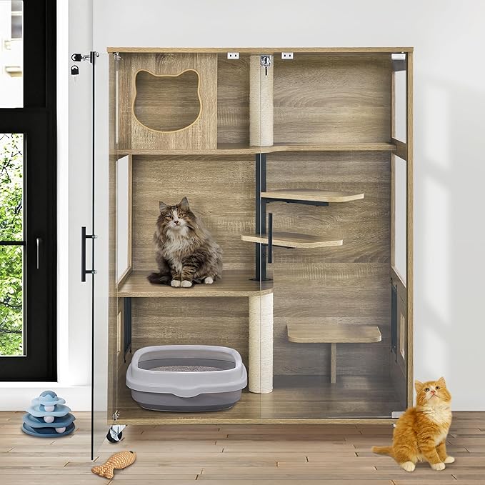 Lovupet Wooden Cat House with Scratching Posts, Luxury Large Cat Condo with - Image 2
