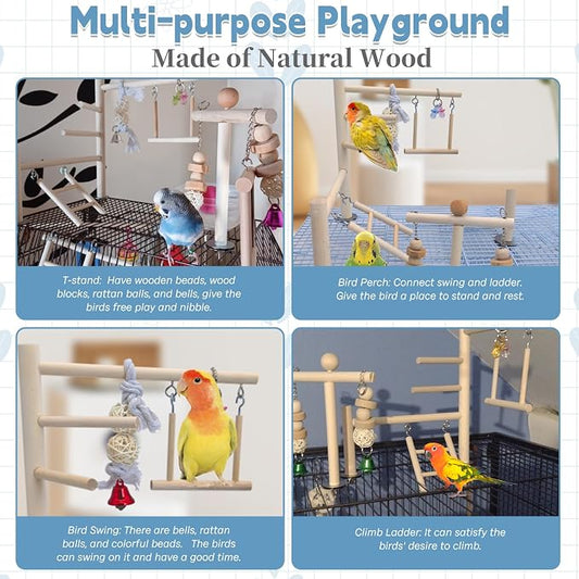 PINVNBY Bird Playground Parrot Play Gym Parakeet Cage Play Stand Wooden Perches - Image 2