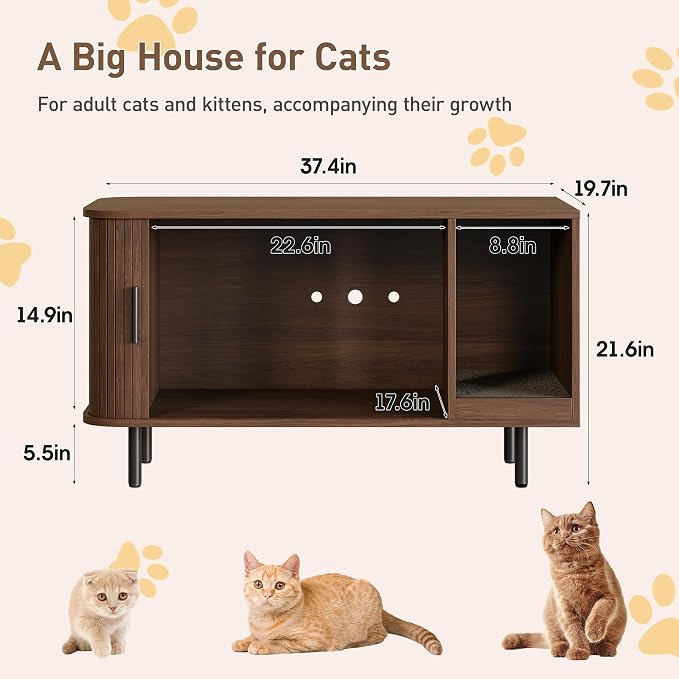Cat Litter Box Enclosure with Cat Scratch Pad, Sliding Door, 37.4" Litter Box - Image 2