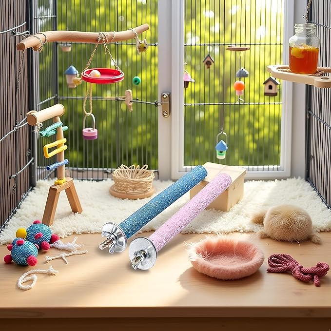 2 Pcs Bird Perch Stand Toy, Random Bird Perch Stand Toy Wood Parrot Grinding - Image 3