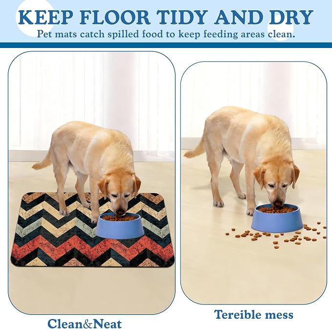 Vintage Plaid Pet Food Mat for Cats and Dogs–Christmas Stocking Absorbent Quick - Image 5