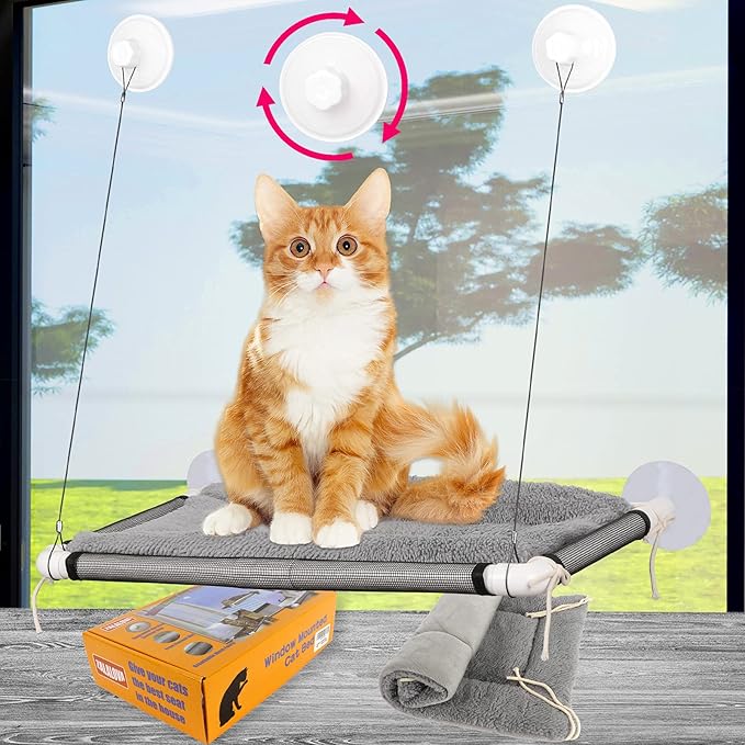 ZALALOVA Cat Window Perch Seat Large Sturdy Cat Beds Fleece Blanket 2025 Latest by SupplierforCats